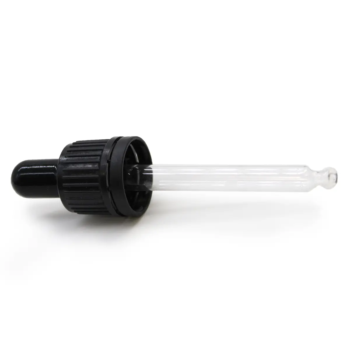 Pipettlock med svart gummidel och glasrör för 30 ml flaska