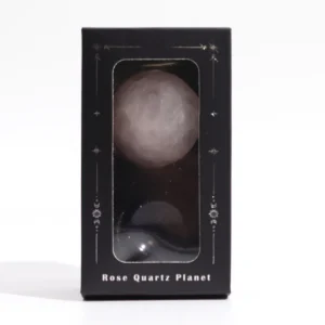 Planetskulptur av rosenkvarts på stativ av blå guldkristall 40 mm - produktbild 5