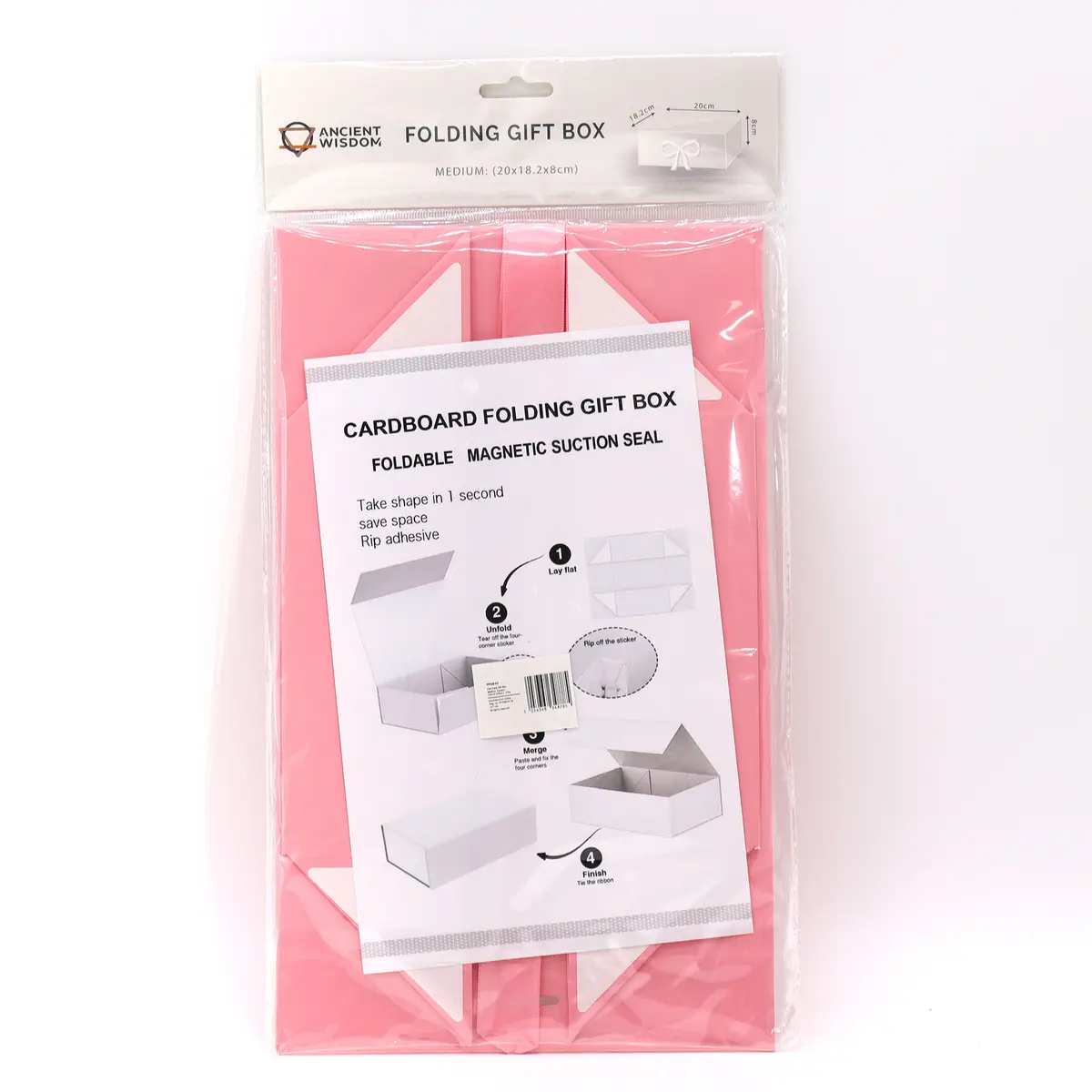 Platt paket presentask med band, medelstor fyrkantig 20x18,2x8 cm, rosa - produktbild 2
