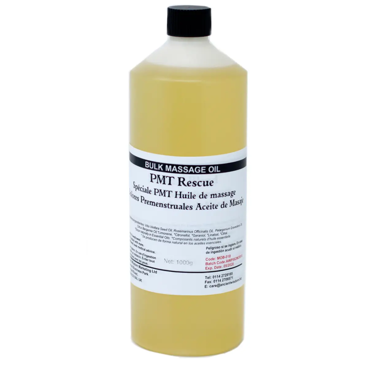 Flaska med PMT Rescue massageolja 1 kg