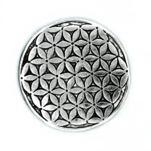 Rund polerad aluminiumrökelsehållare med mönster av Livets blomma