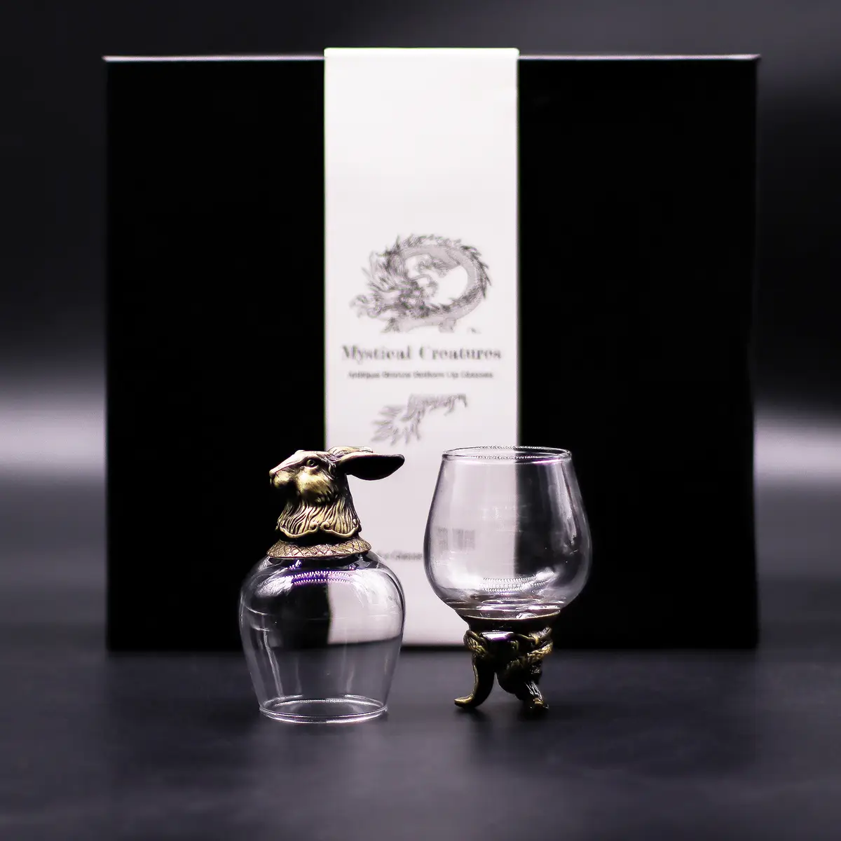 Presentförpackning med 6 snapsglas 100 ml med mystiska varelser i antik brons - produktbild 3