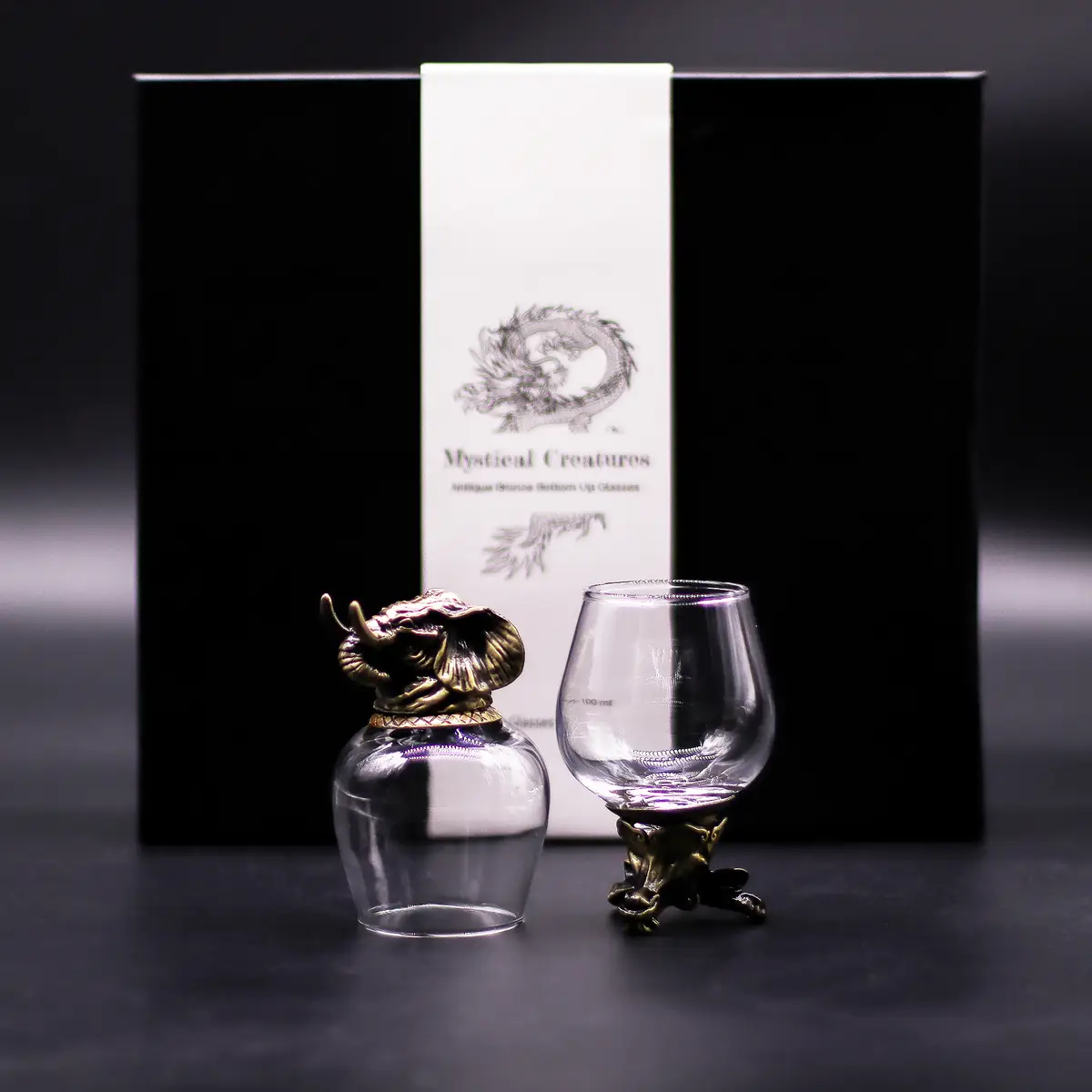 Presentförpackning med 6 snapsglas 100 ml med mystiska varelser i antik brons - produktbild 5