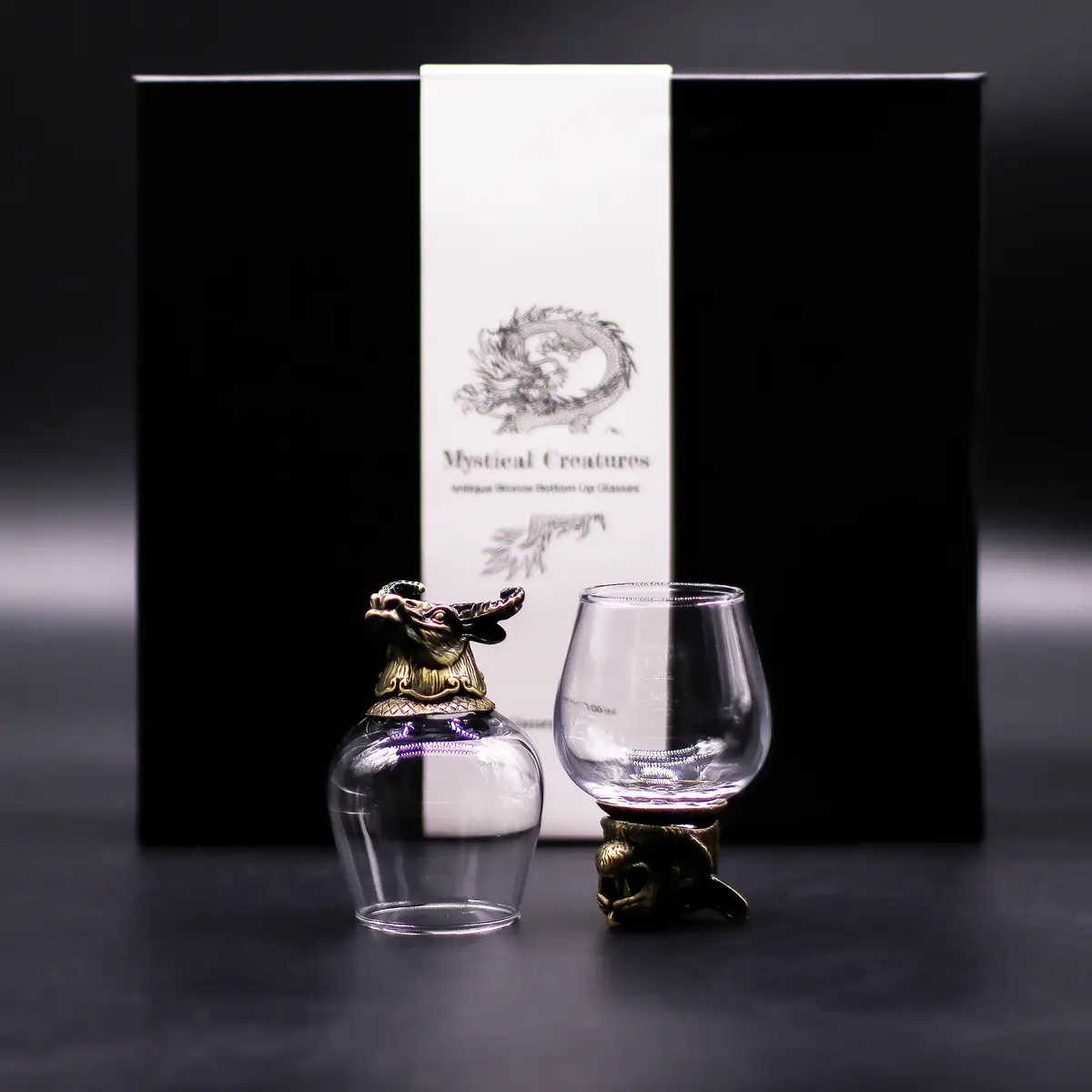 Presentförpackning med 6 snapsglas 100 ml med mystiska varelser i antik brons - produktbild 6