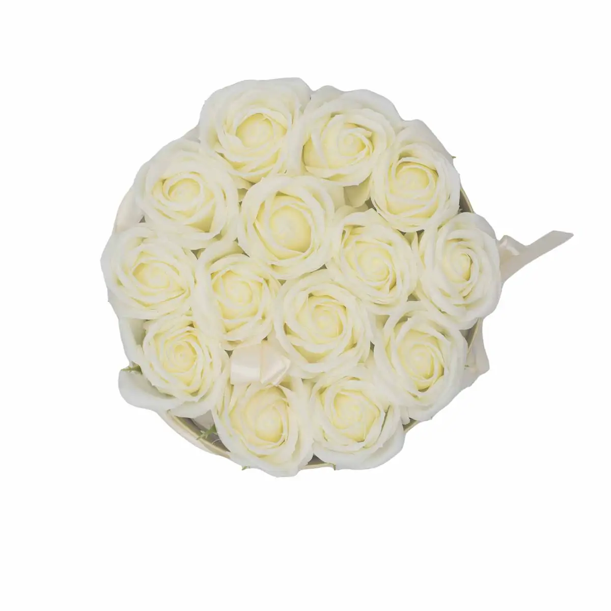 Presenttvålblomsterbukett med 14 krämvita rosor, rund - produktbild 3
