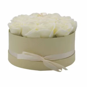 Presenttvålblomsterbukett med 14 krämvita rosor, rund - produktbild 6