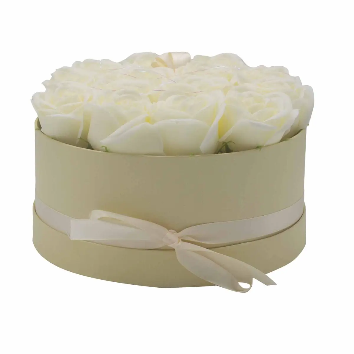 Presenttvålblomsterbukett med 14 krämvita rosor, rund - produktbild 6
