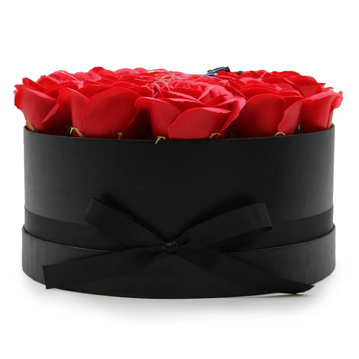 Presenttvålblomsterbukett med 14 röda rosor i rund form - produktbild 7