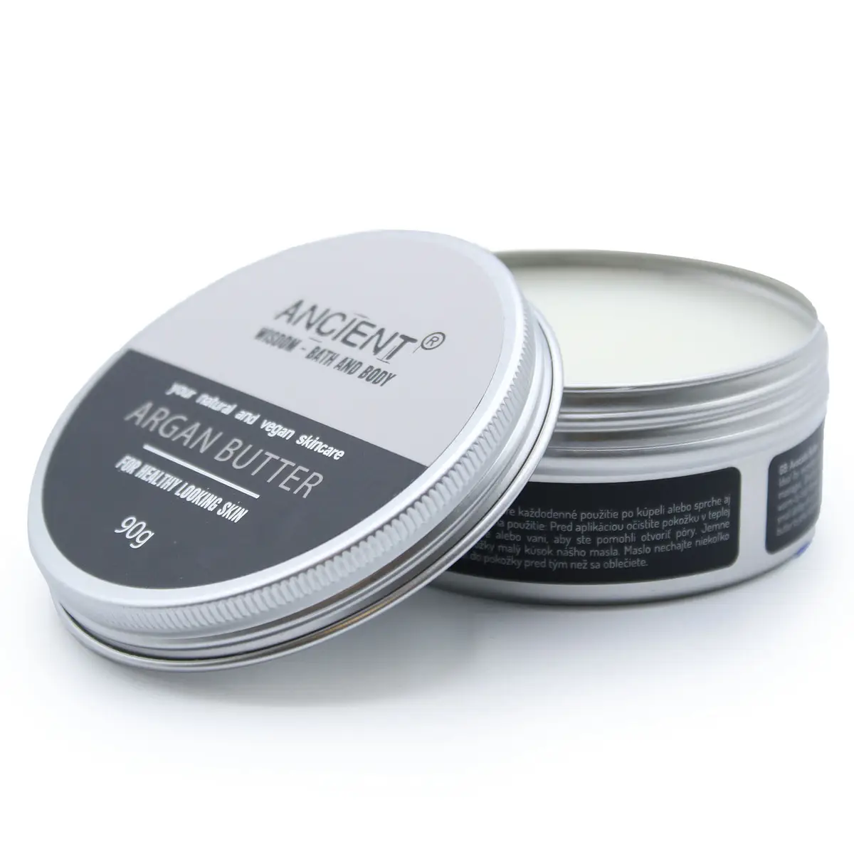 Öppen burk med Pure Body Butter kroppssmör med arganolja