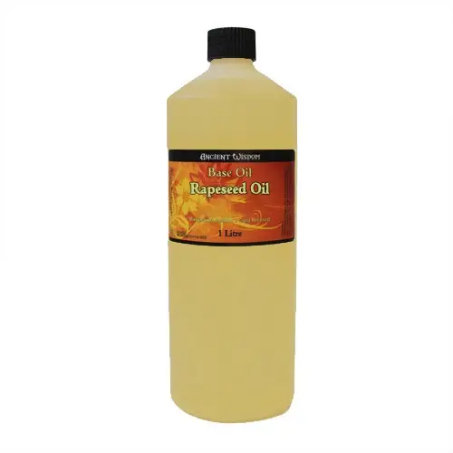 Flaska med rapsolja basolja 1 liter med etikett Ancient Wisdom