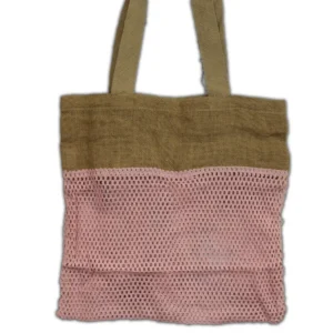 Rosa jute- och bomullsmaskväska med handtag