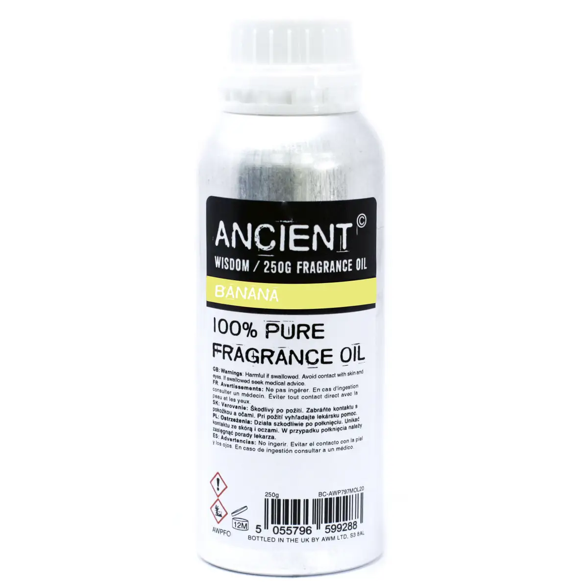 Aluminiumflaska med ren banandoft doftolja 250g från Ancient Wisdom