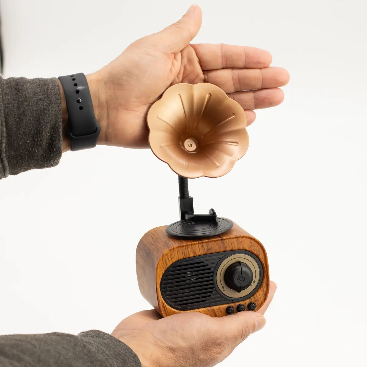 Retro minigrammofonhögtalare med Bluetooth och FM-radio - produktbild 4