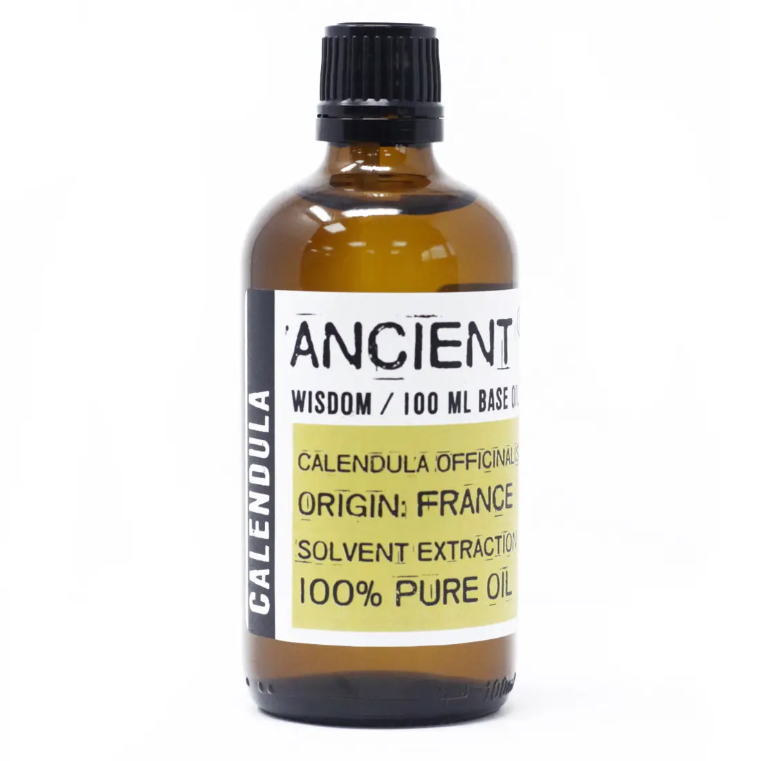 Flaska med ringblomsolja 100 ml med etikett från Ancient Wisdom