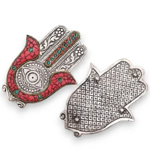 Röd och grön liten Hamsa rökelsehållare 13x5,5 cm - produktbild 2