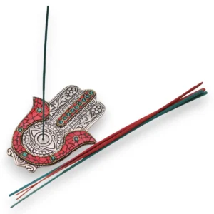 Röd och grön liten Hamsa rökelsehållare 13x5,5 cm - produktbild 3