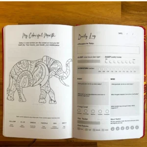 Röd wellnessjournal med guldfärgad mandala och lotus, 120 sidor - produktbild 4