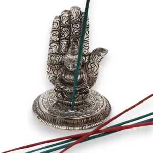 Rökelsehållare i aluminium med Buddha-hand 13x9 cm - produktbild 2