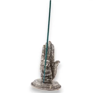 Rökelsehållare i aluminium med Buddha-hand 13x9 cm - produktbild 3