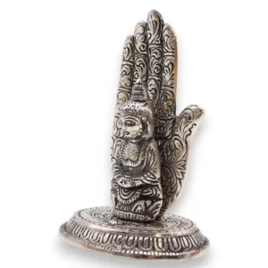 Rökelsehållare i aluminium med Buddha-hand 13x9 cm - produktbild 5
