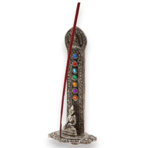 Rökelsehållare i aluminium med Buddha och 7 chakran 16x6x7 cm - produktbild 3
