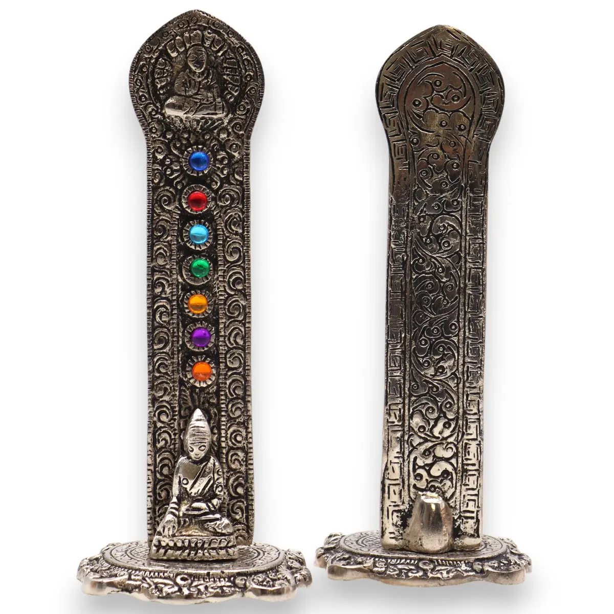Rökelsehållare i aluminium med Buddha och 7 chakran 16x6x7 cm - produktbild 4