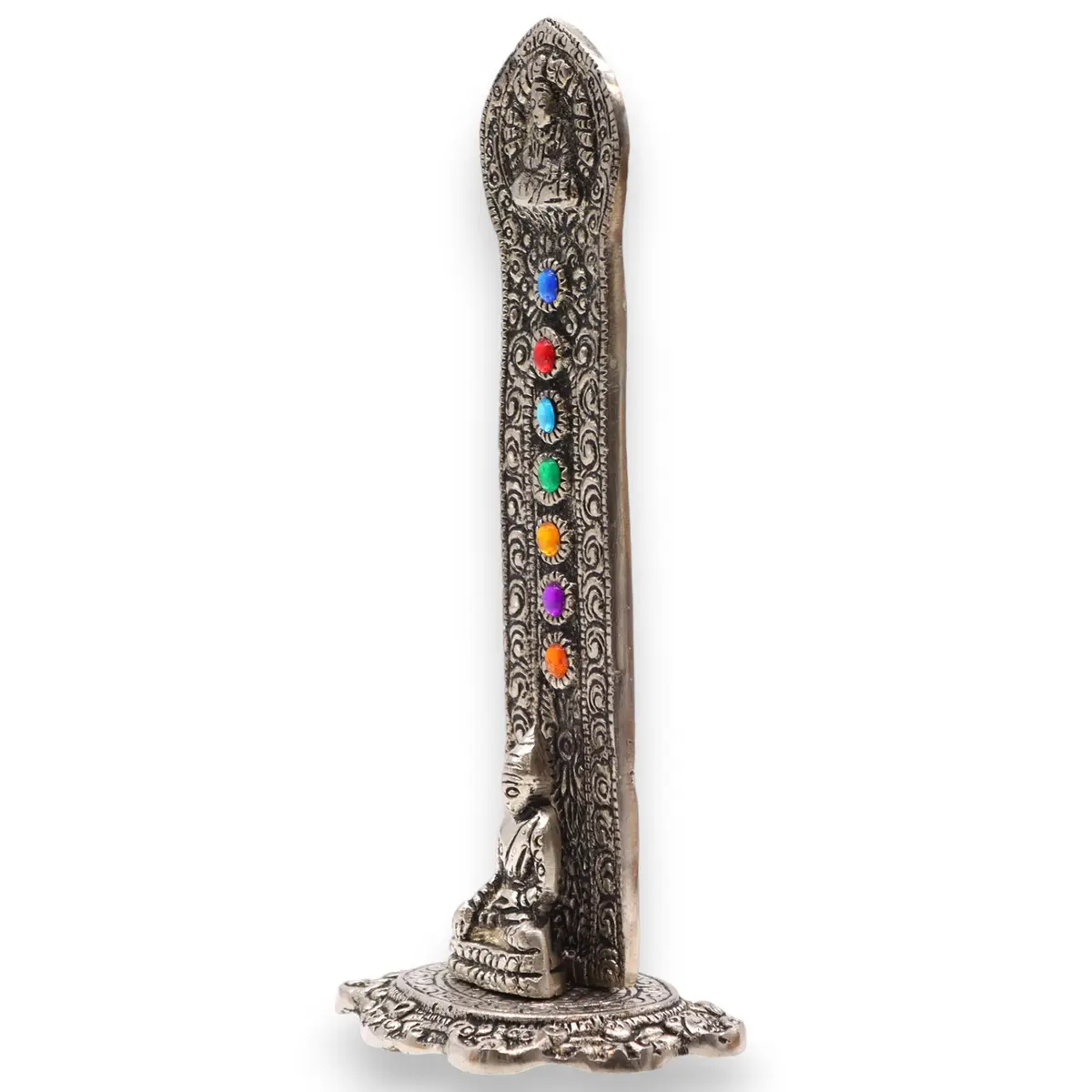 Rökelsehållare i aluminium med Buddha och 7 chakran 16x6x7 cm - produktbild 5