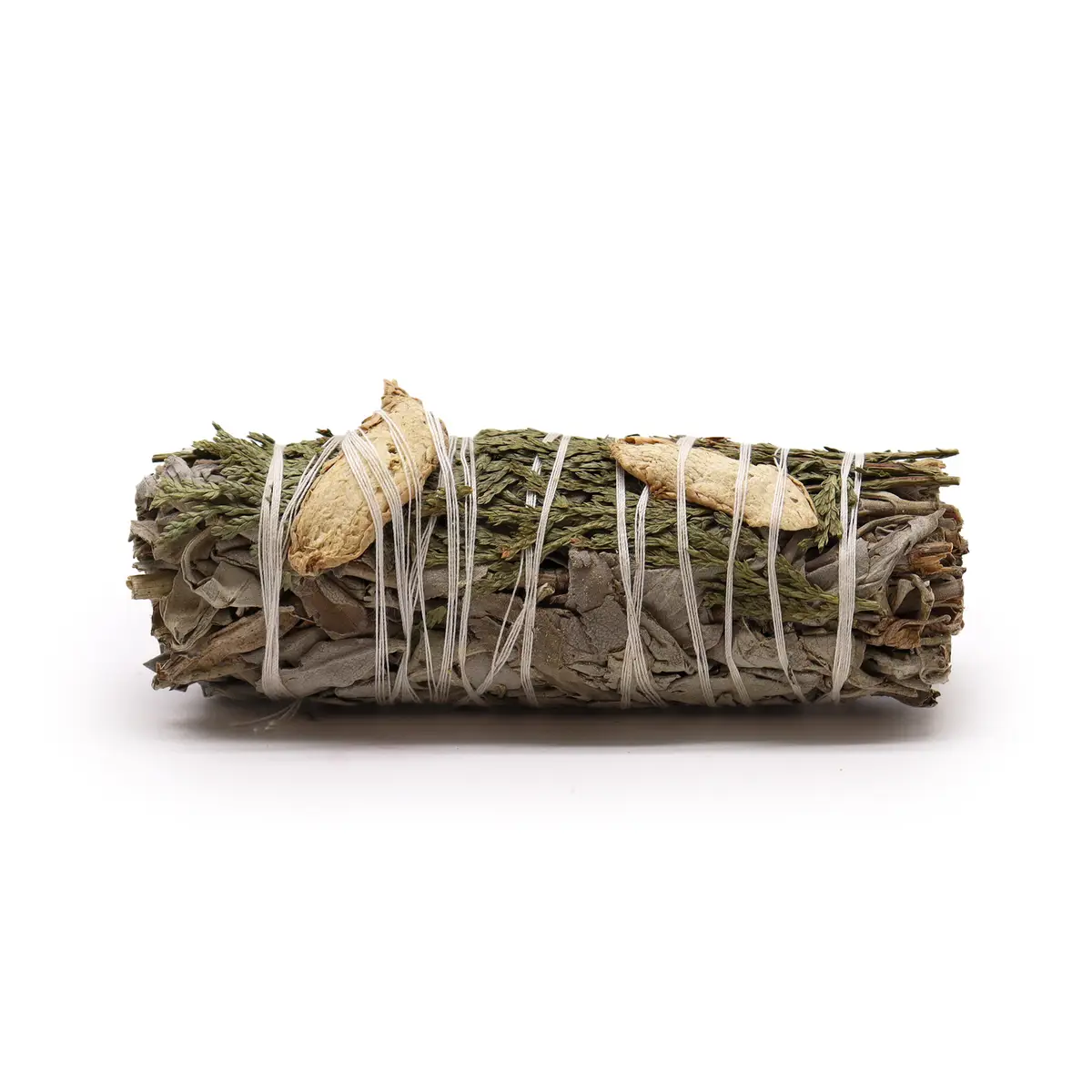 Rökelsesticka med vit salvia, ingefära och ceder bunden med tråd