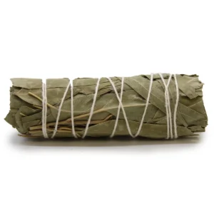 Rökelsesticka med vit salvia och eucalyptus, 10 cm, inslagen med vitt snöre