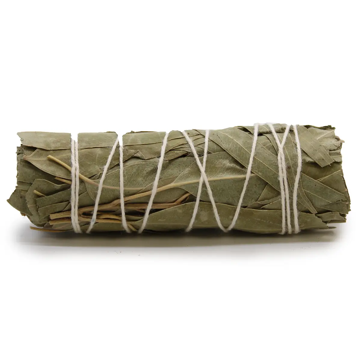 Rökelsesticka med vit salvia och eucalyptus, 10 cm, inslagen med vitt snöre