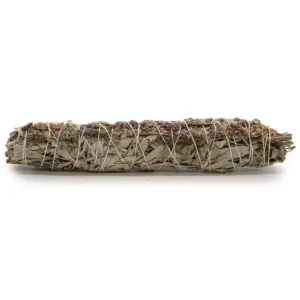 Rökelsesticka med vit salvia och lavendel, 22,5 cm, liggande på vit bakgrund