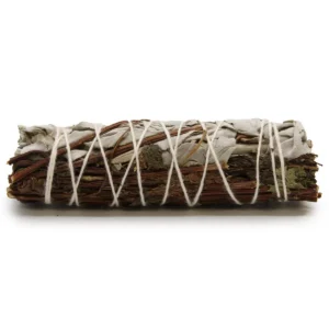 Rökelsesticka med vit salvia och pepparmynta bunden med vitt snöre