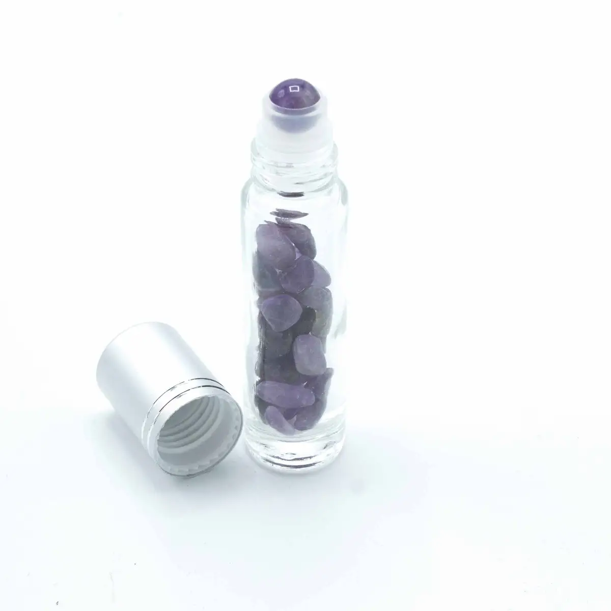 Rollerflaska för eterisk olja med ametist och silverkork, 5 ml - produktbild 2