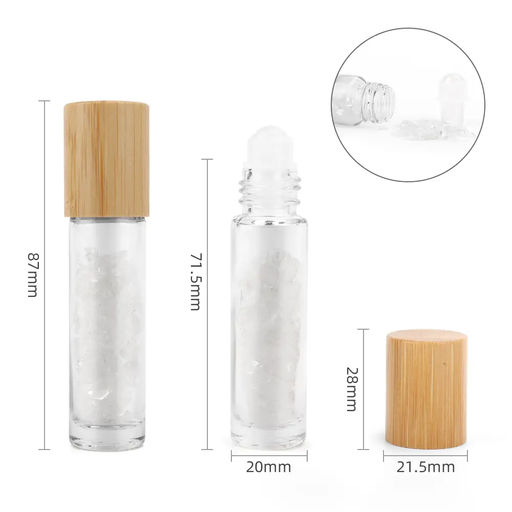 Rollerflaska för eterisk olja med bergkristall och trälock, 5 ml - produktbild 3