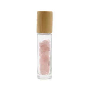 Rollerflaska för eterisk olja med rosenkvarts och trälock, 5 ml - produktbild 2