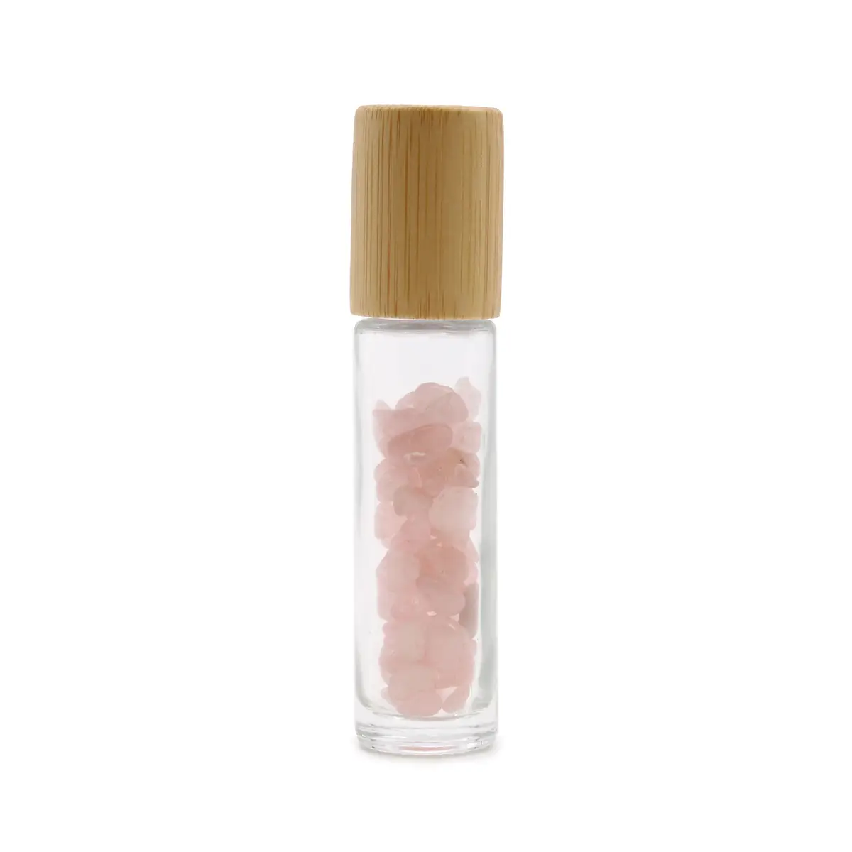 Rollerflaska för eterisk olja med rosenkvarts och trälock, 5 ml - produktbild 2