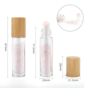 Rollerflaska för eterisk olja med rosenkvarts och trälock, 5 ml - produktbild 3