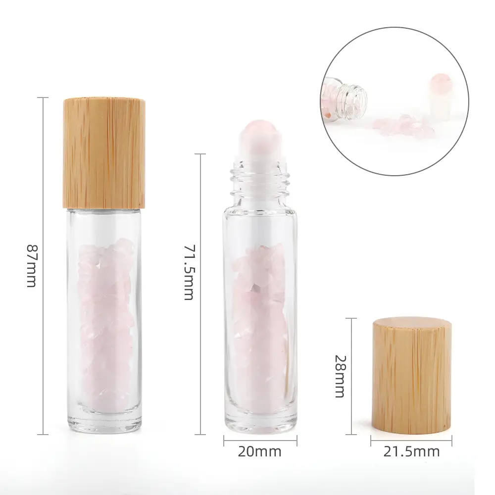 Rollerflaska för eterisk olja med rosenkvarts och trälock, 5 ml - produktbild 3
