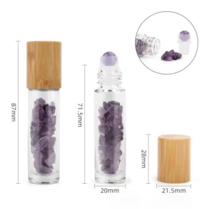 Rollerflaska med ametist och trälock för 5 ml eterisk olja - produktbild 3