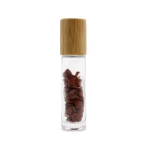 Rollerflaska med röd jaspis och trälock för 5 ml eterisk olja - produktbild 2