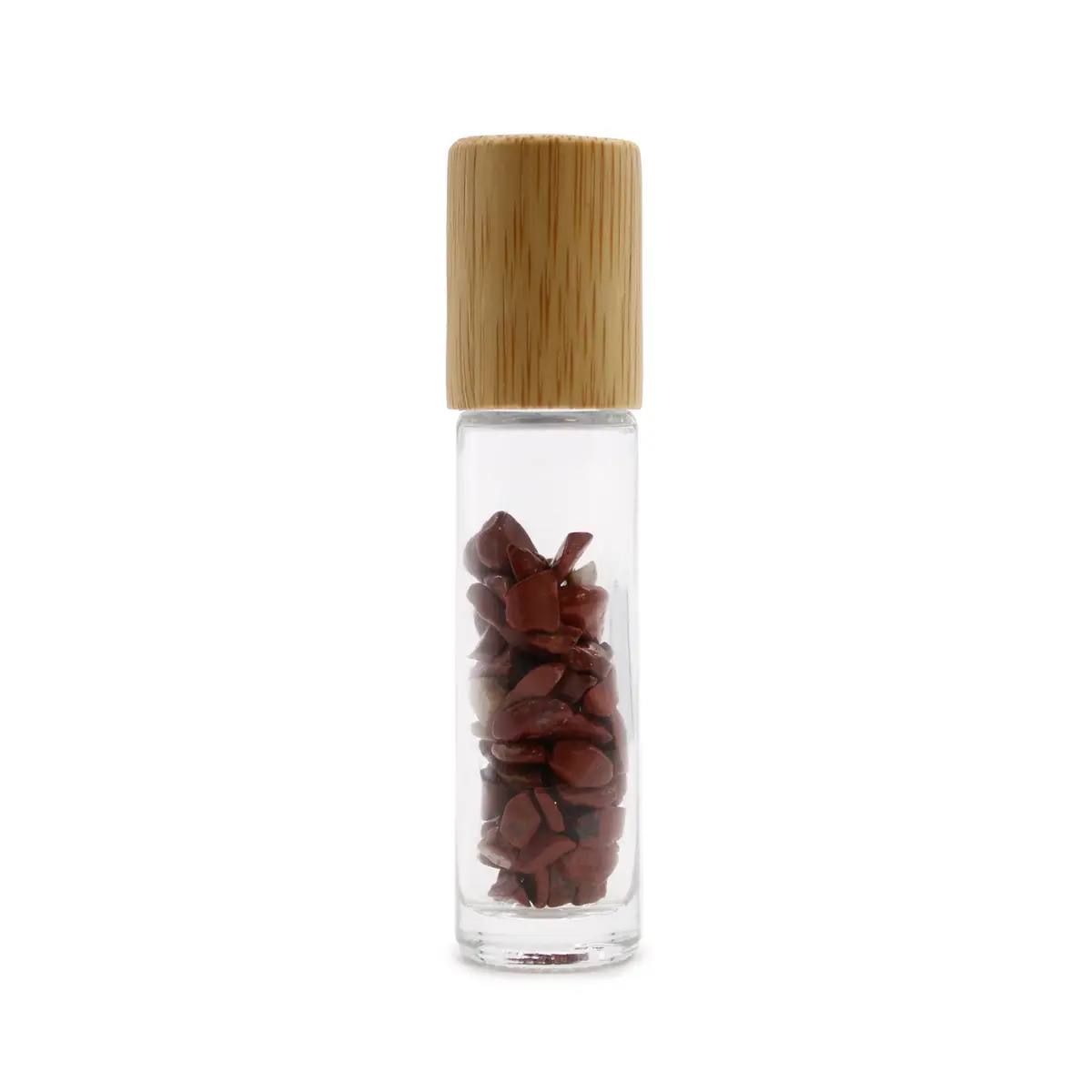 Rollerflaska med röd jaspis och trälock för 5 ml eterisk olja - produktbild 2