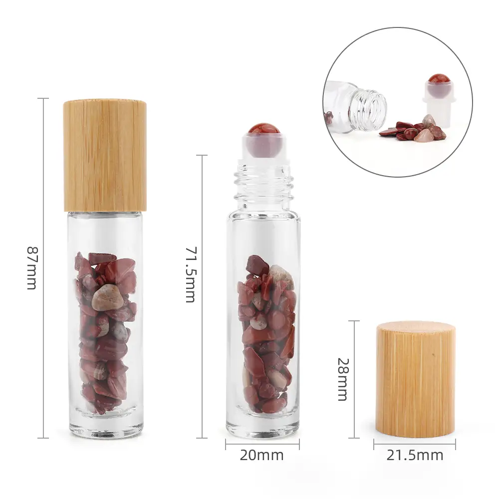 Rollerflaska med röd jaspis och trälock för 5 ml eterisk olja - produktbild 3