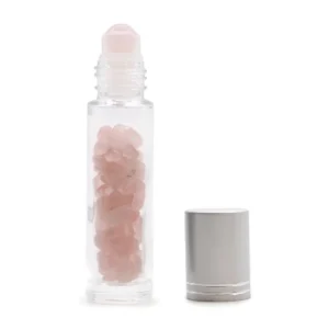 Rollerflaska med rosenkvarts och silverkapsyl för eterisk olja, 5 ml