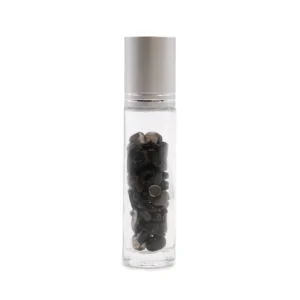 Rollerflaska med svart turmalin och silverkapsyl för 5 ml eterisk olja - produktbild 2