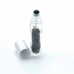 Rollerflaska med svart turmalin och silverkapsyl för 5 ml eterisk olja - produktbild 3