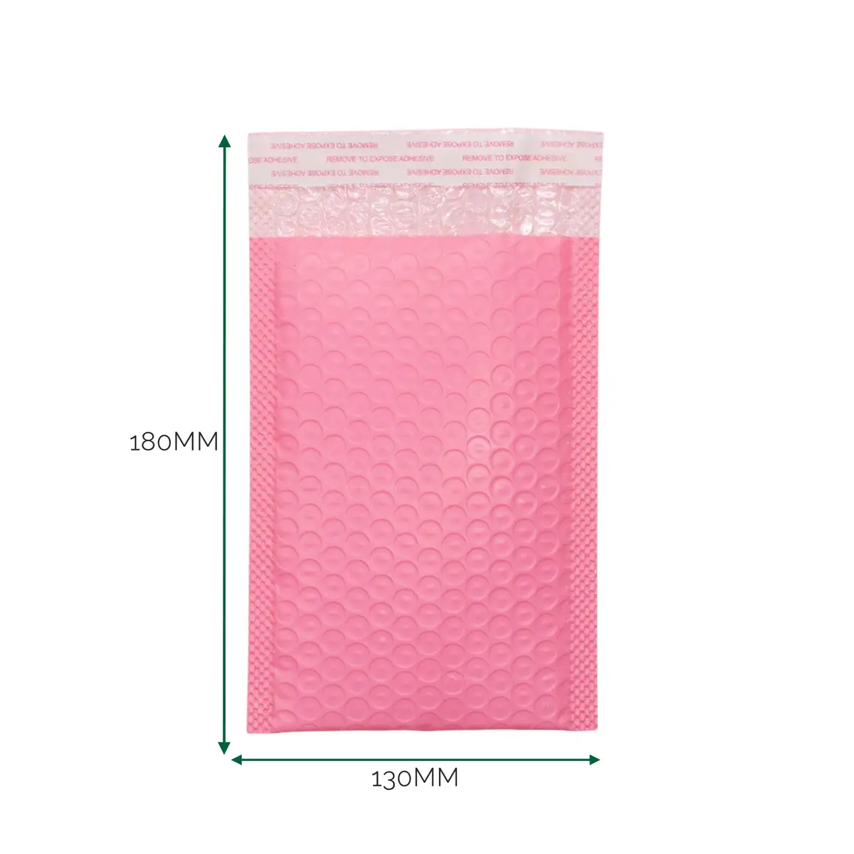 Rosa bubbelkuvert i polyeten med måtten 130x180 mm och självhäftande flik