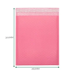 Rosa bubbelkuvert i polyeten med måtten 260x300 mm och självhäftande flik