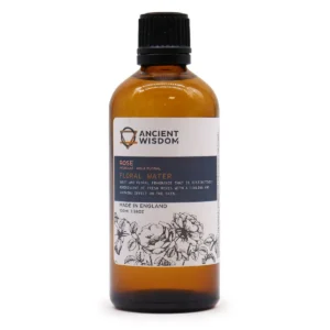 Flaska med rosenvatten hydrolat 100 ml i brunt glas med svart skruvkork