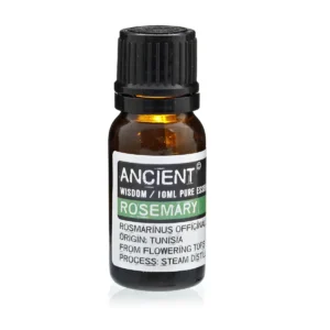 Flaska med 10 ml eterisk rosmarinolja med etikett
