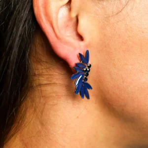 Royal Blue vintage glasörhängen med stål - produktbild 3